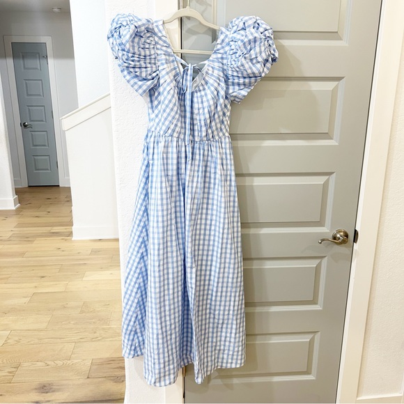 NWT Antonio Melani x Jennifer Sumko Catherine Gingham Puff Sleeve Midi Dress - Picture 4 of 6